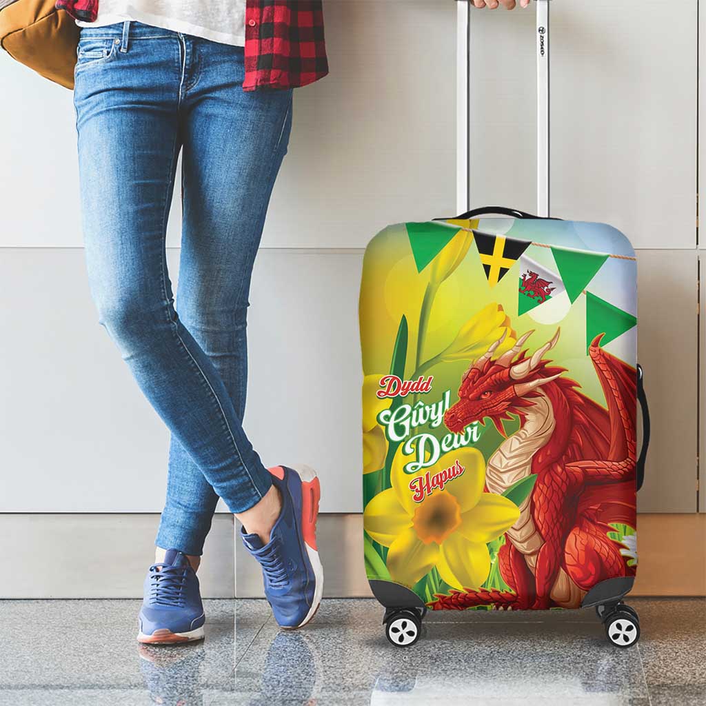 Wales Saint David's Day Luggage Cover Dydd Gwyl Dewi Hapus Dragon Daffodil - Wonder Print Shop