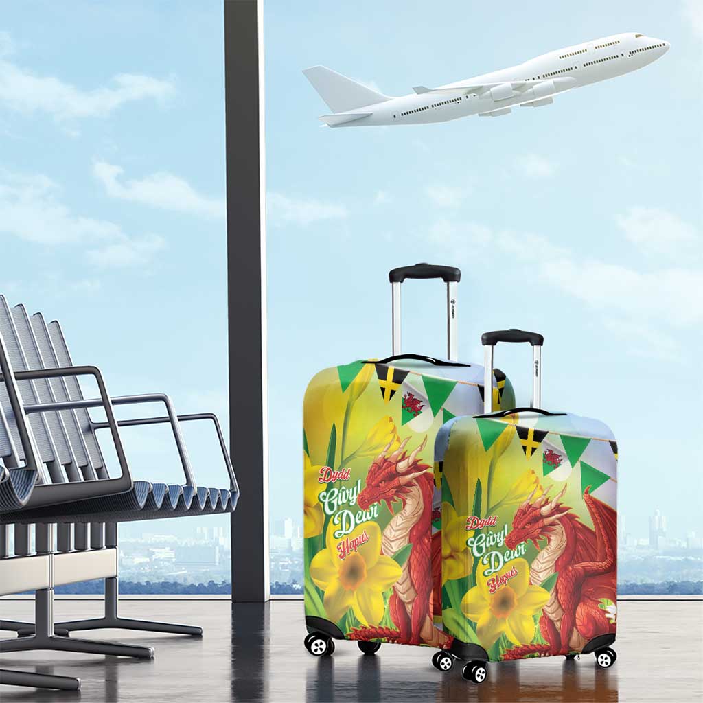 Wales Saint David's Day Luggage Cover Dydd Gwyl Dewi Hapus Dragon Daffodil - Wonder Print Shop