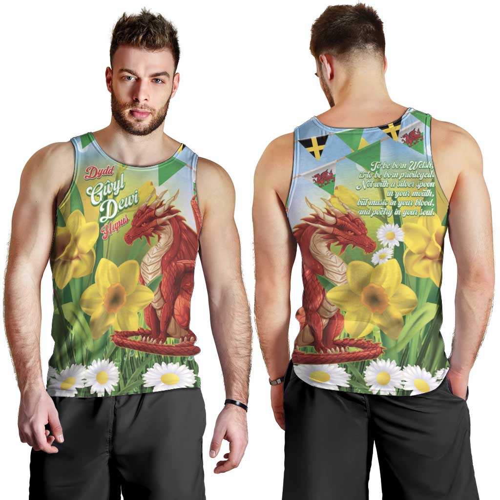 Wales Saint David's Day Men Tank Top Dydd Gwyl Dewi Hapus Dragon Daffodil - Wonder Print Shop