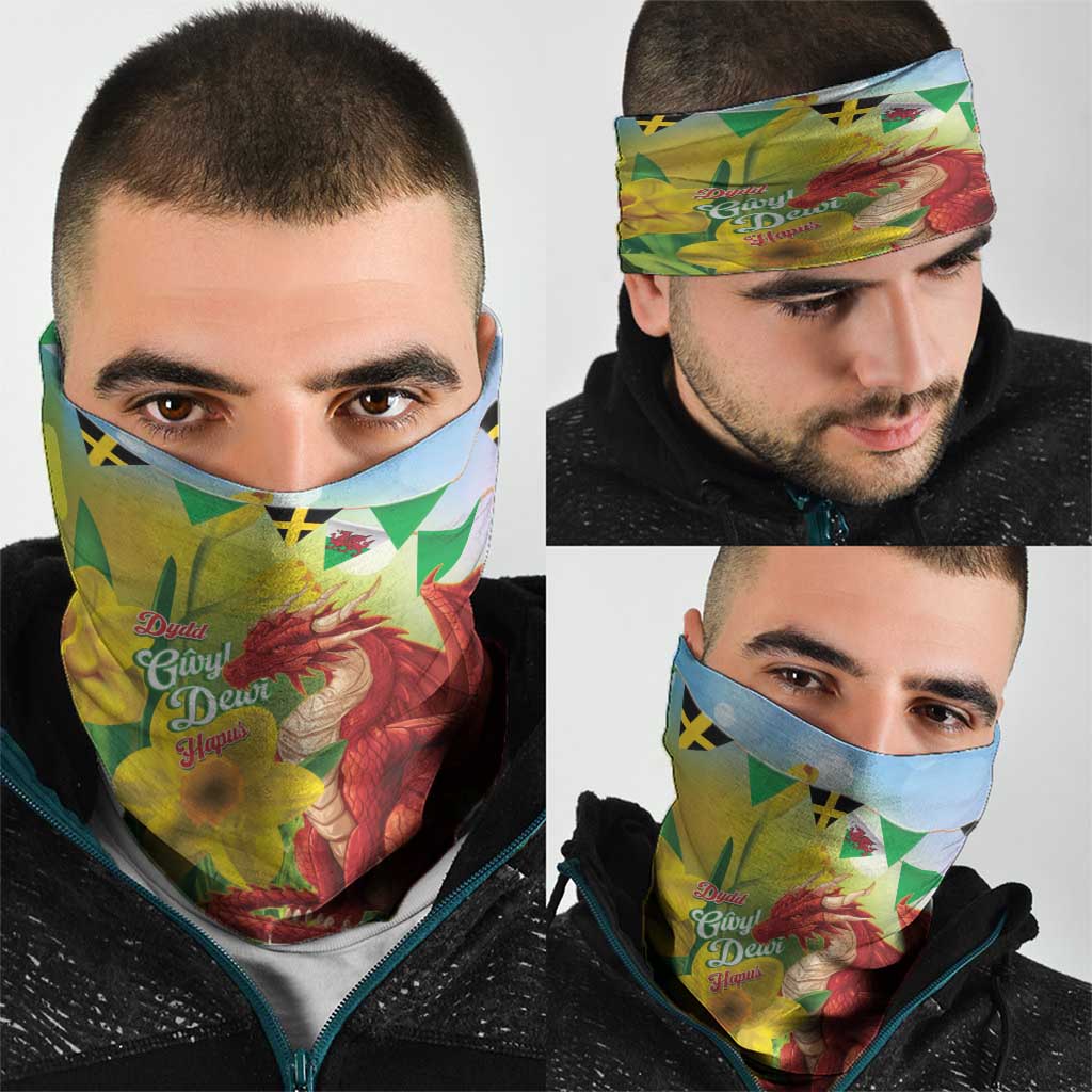 Wales Saint David's Day Neck Gaiter Dydd Gwyl Dewi Hapus Dragon Daffodil - Wonder Print Shop