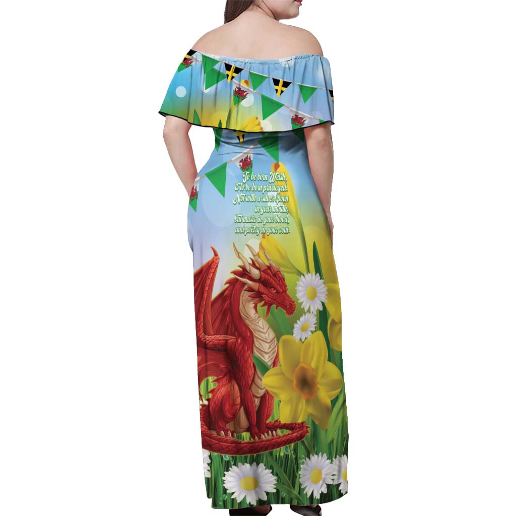 Wales Saint David's Day Off Shoulder Maxi Dress Dydd Gwyl Dewi Hapus Dragon Daffodil - Wonder Print Shop
