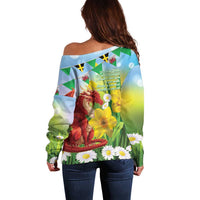 Wales Saint David's Day Off Shoulder Sweater Dydd Gwyl Dewi Hapus Dragon Daffodil - Wonder Print Shop