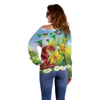 Wales Saint David's Day Off Shoulder Sweater Dydd Gwyl Dewi Hapus Dragon Daffodil - Wonder Print Shop