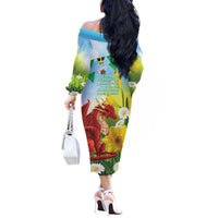 Wales Saint David's Day Off The Shoulder Long Sleeve Dress Dydd Gwyl Dewi Hapus Dragon Daffodil - Wonder Print Shop