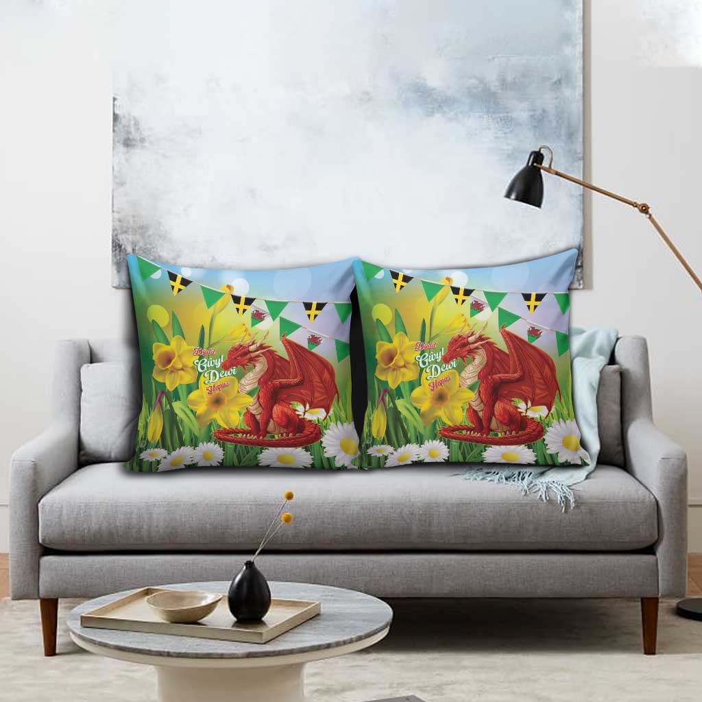 Wales Saint David's Day Pillow Cover Dydd Gwyl Dewi Hapus Dragon Daffodil - Wonder Print Shop