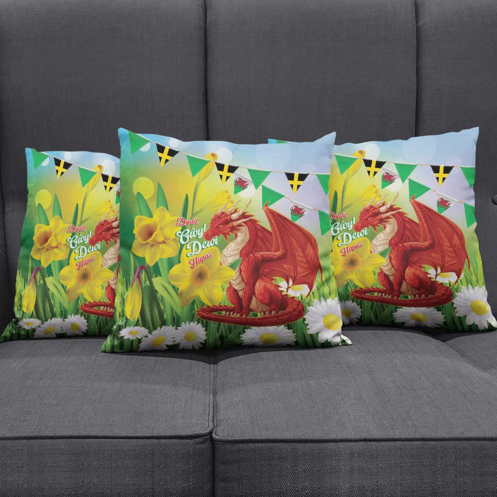 Wales Saint David's Day Pillow Cover Dydd Gwyl Dewi Hapus Dragon Daffodil - Wonder Print Shop