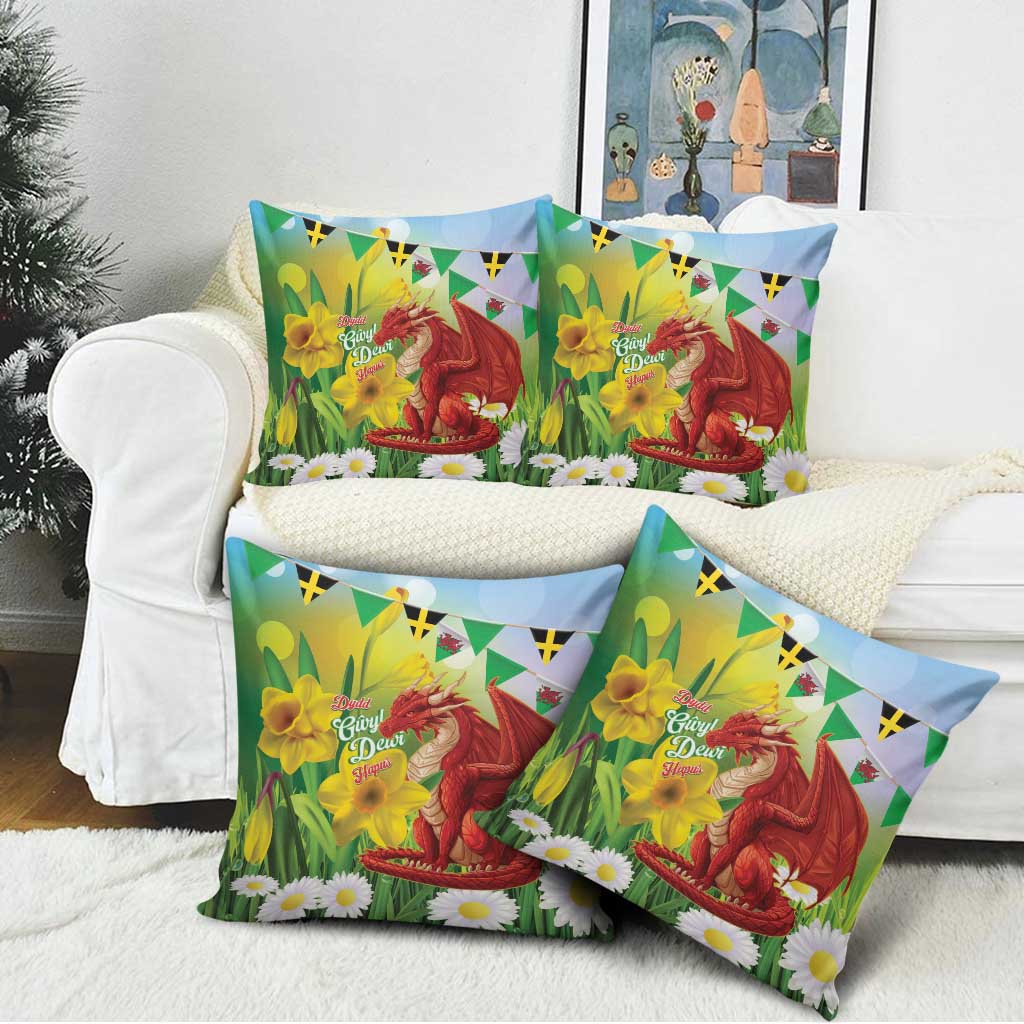 Wales Saint David's Day Pillow Cover Dydd Gwyl Dewi Hapus Dragon Daffodil - Wonder Print Shop