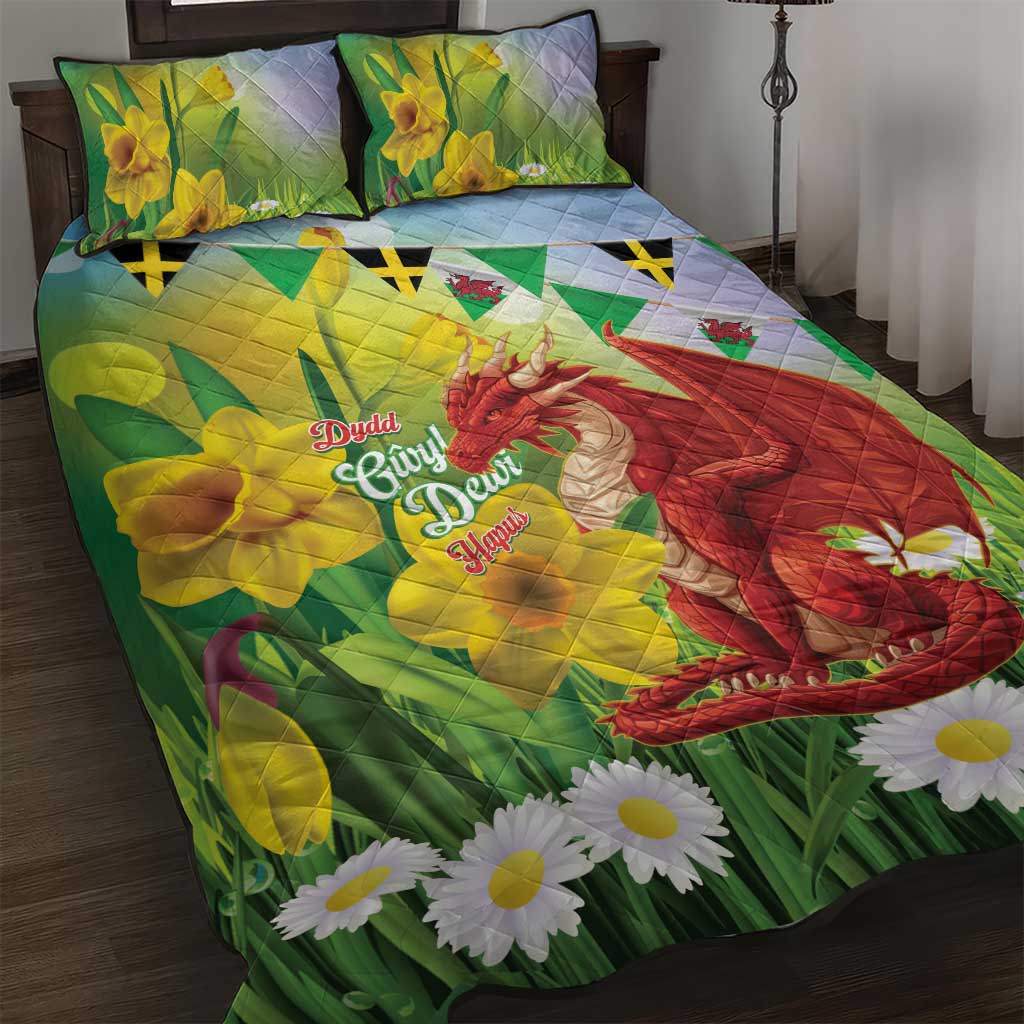 Wales Saint David's Day Quilt Bed Set Dydd Gwyl Dewi Hapus Dragon Daffodil - Wonder Print Shop