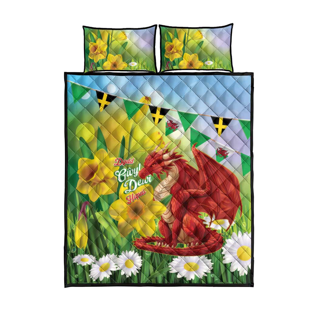 Wales Saint David's Day Quilt Bed Set Dydd Gwyl Dewi Hapus Dragon Daffodil - Wonder Print Shop