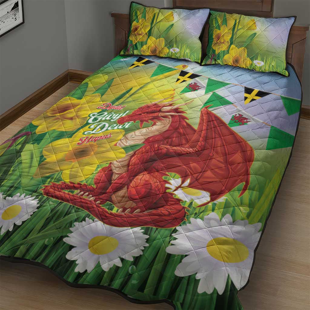 Wales Saint David's Day Quilt Bed Set Dydd Gwyl Dewi Hapus Dragon Daffodil - Wonder Print Shop