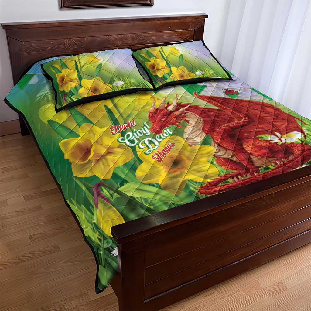 Wales Saint David's Day Quilt Bed Set Dydd Gwyl Dewi Hapus Dragon Daffodil - Wonder Print Shop