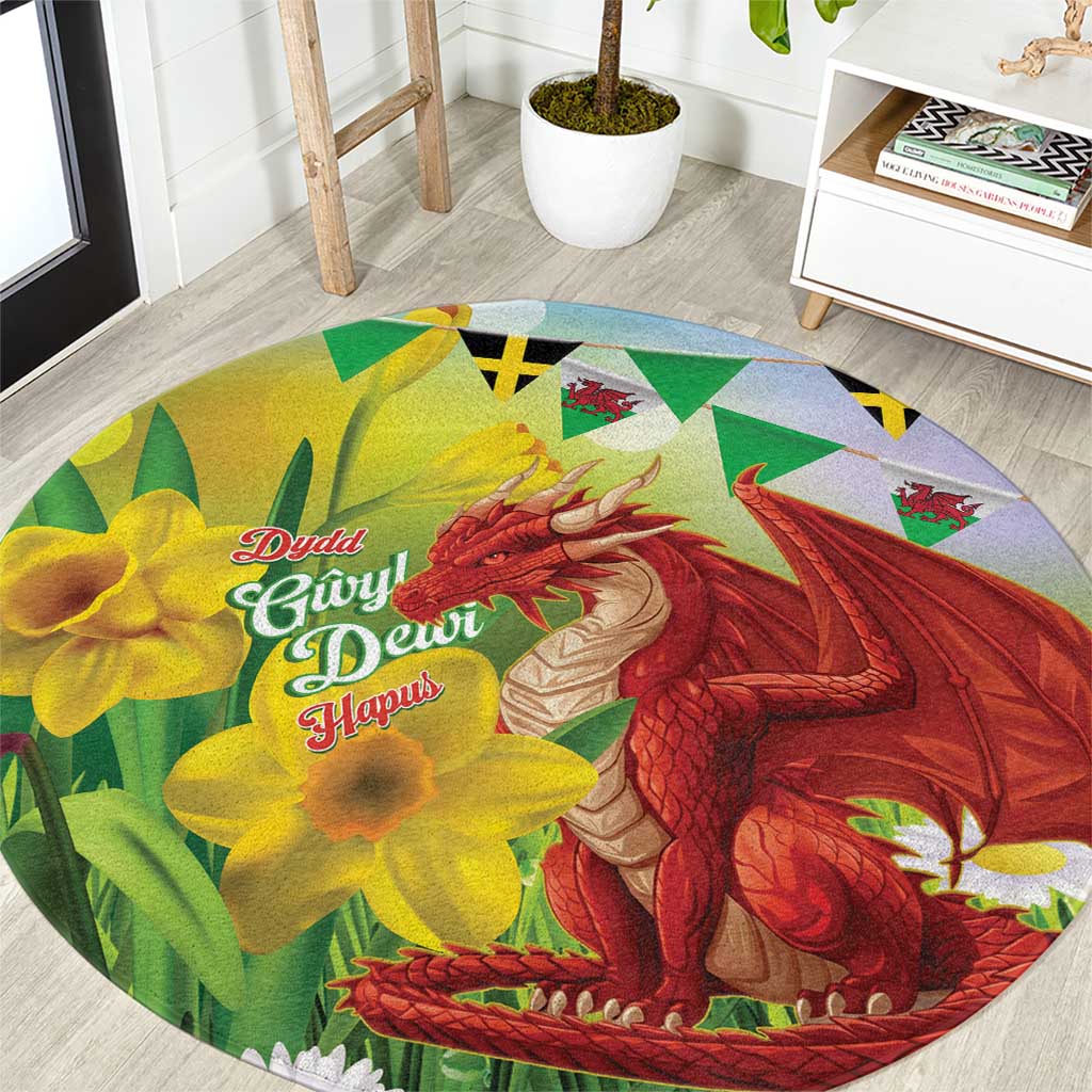 Wales Saint David's Day Round Carpet Dydd Gwyl Dewi Hapus Dragon Daffodil - Wonder Print Shop