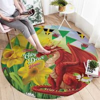 Wales Saint David's Day Round Carpet Dydd Gwyl Dewi Hapus Dragon Daffodil - Wonder Print Shop