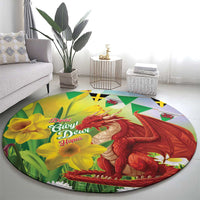 Wales Saint David's Day Round Carpet Dydd Gwyl Dewi Hapus Dragon Daffodil - Wonder Print Shop