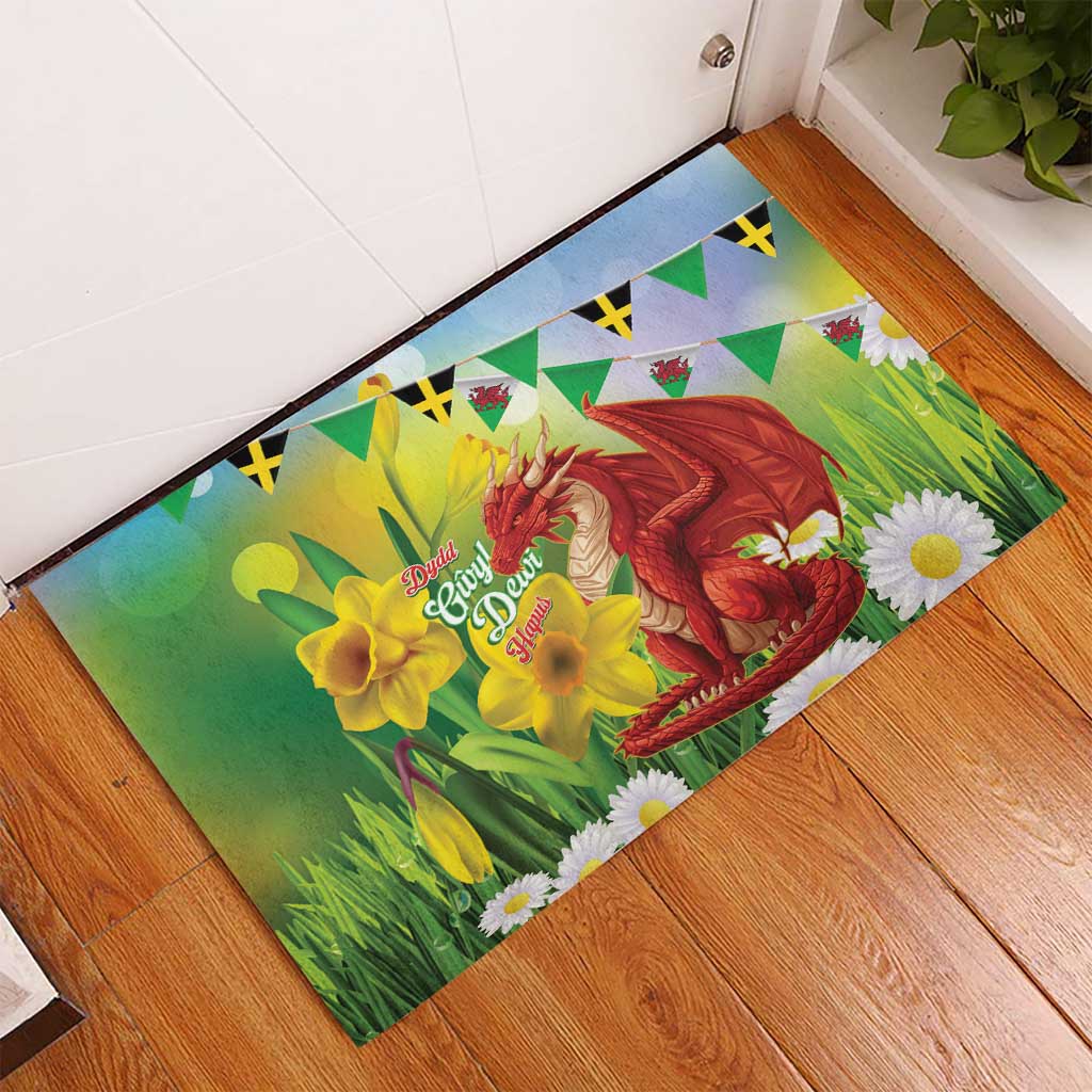 Wales Saint David's Day Rubber Doormat Dydd Gwyl Dewi Hapus Dragon Daffodil - Wonder Print Shop