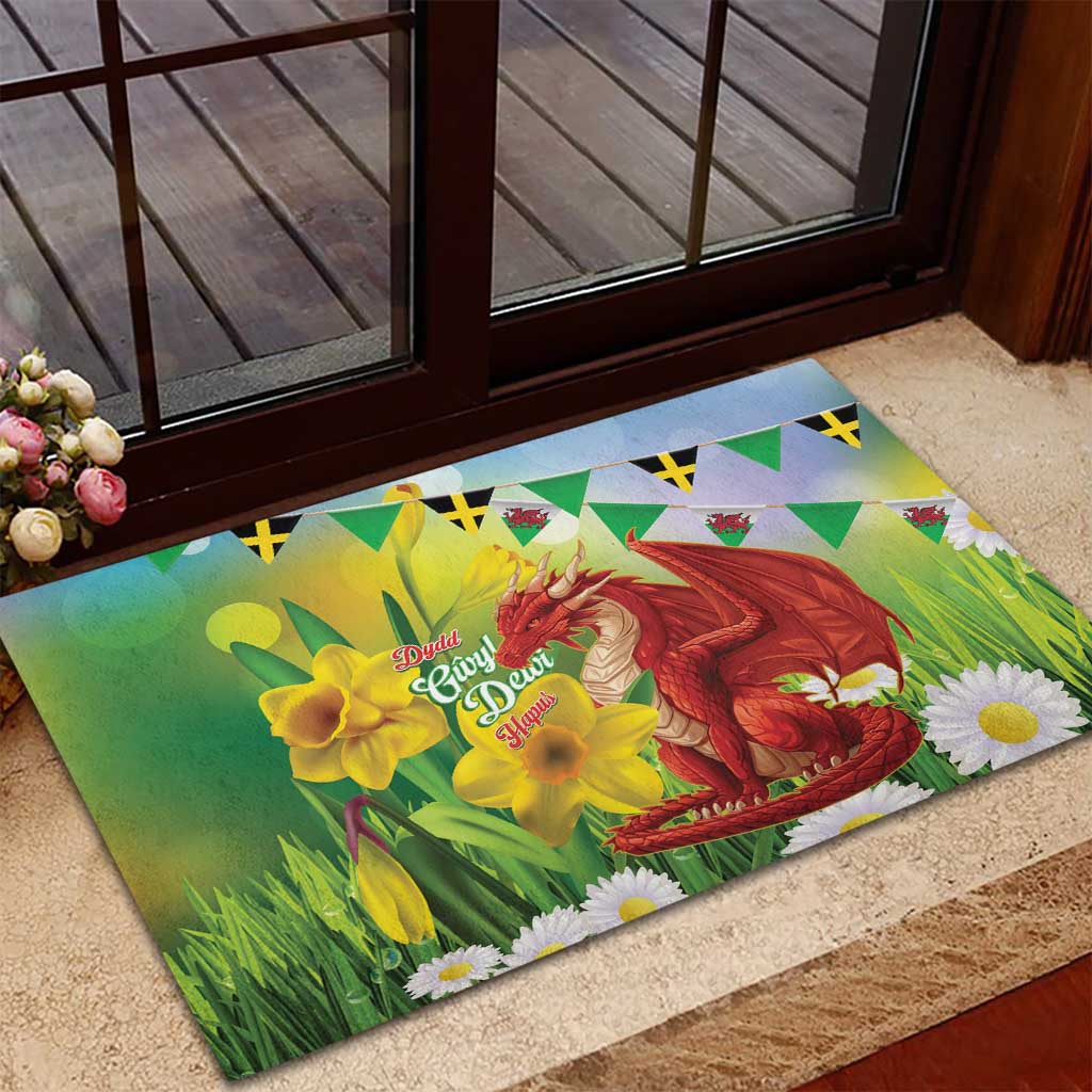 Wales Saint David's Day Rubber Doormat Dydd Gwyl Dewi Hapus Dragon Daffodil - Wonder Print Shop