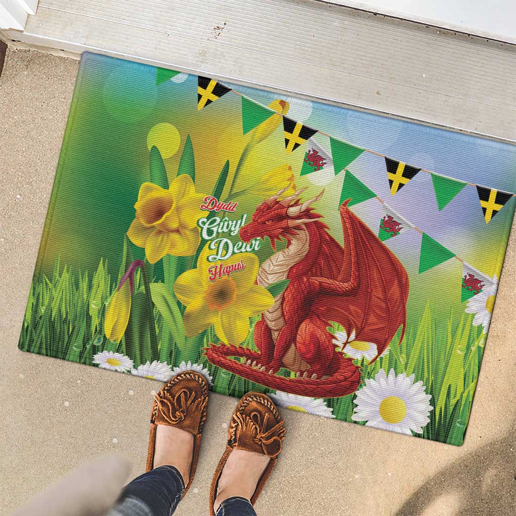 Wales Saint David's Day Rubber Doormat Dydd Gwyl Dewi Hapus Dragon Daffodil - Wonder Print Shop