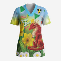 Wales Saint David's Day Scrub Top Dydd Gwyl Dewi Hapus Dragon Daffodil - Wonder Print Shop