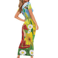 Wales Saint David's Day Short Sleeve Bodycon Dress Dydd Gwyl Dewi Hapus Dragon Daffodil - Wonder Print Shop