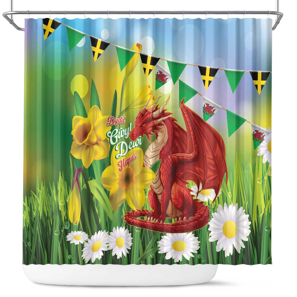 Wales Saint David's Day Shower Curtain Dydd Gwyl Dewi Hapus Dragon Daffodil - Wonder Print Shop
