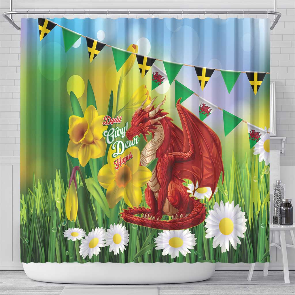 Wales Saint David's Day Shower Curtain Dydd Gwyl Dewi Hapus Dragon Daffodil - Wonder Print Shop