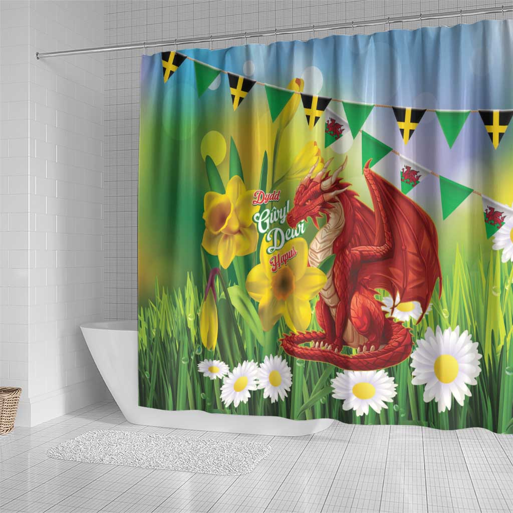 Wales Saint David's Day Shower Curtain Dydd Gwyl Dewi Hapus Dragon Daffodil - Wonder Print Shop