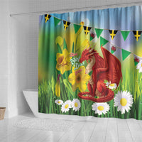 Wales Saint David's Day Shower Curtain Dydd Gwyl Dewi Hapus Dragon Daffodil - Wonder Print Shop