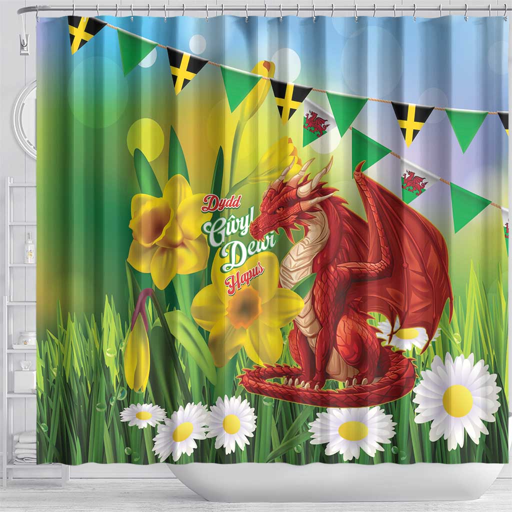 Wales Saint David's Day Shower Curtain Dydd Gwyl Dewi Hapus Dragon Daffodil - Wonder Print Shop