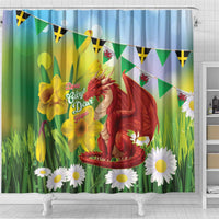 Wales Saint David's Day Shower Curtain Dydd Gwyl Dewi Hapus Dragon Daffodil - Wonder Print Shop