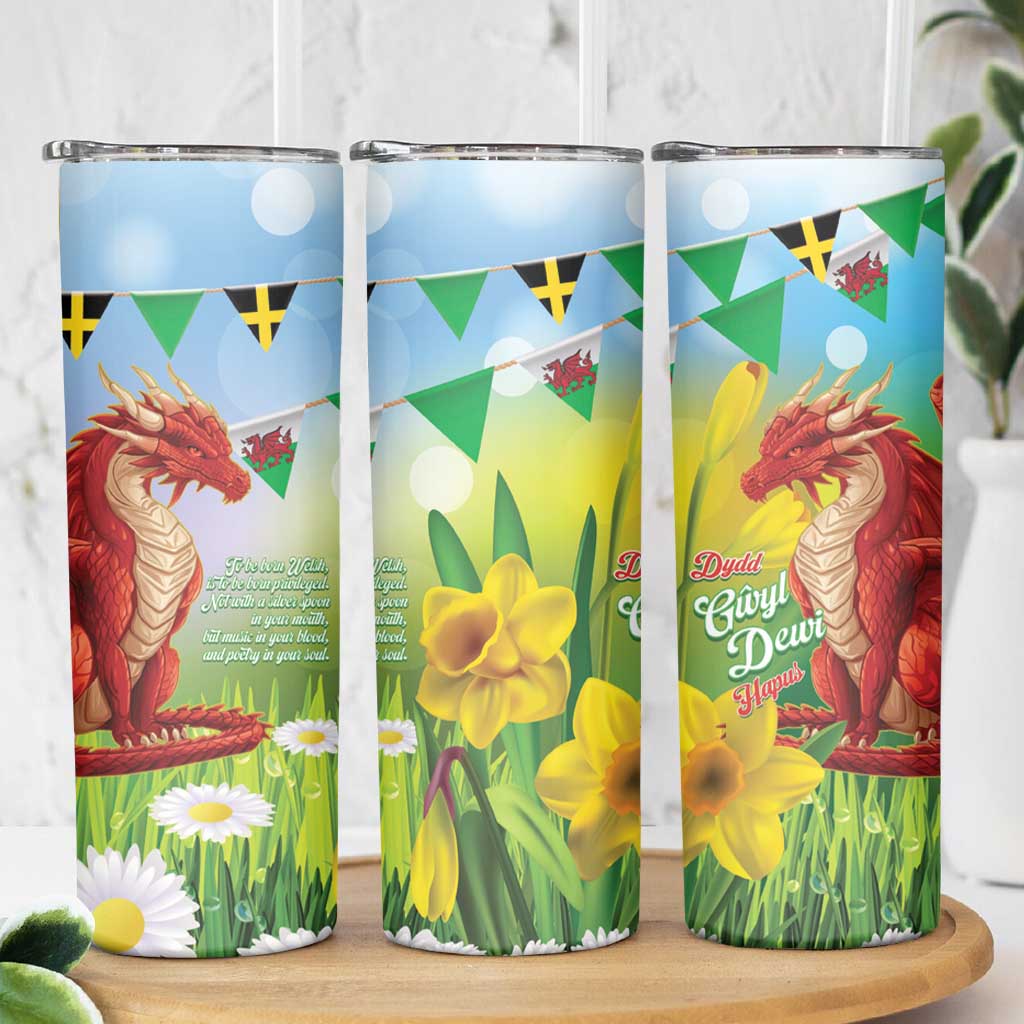 Wales Saint David's Day Skinny Tumbler Dydd Gwyl Dewi Hapus Dragon Daffodil - Wonder Print Shop