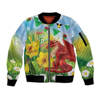 Wales Saint David's Day Sleeve Zip Bomber Jacket Dydd Gwyl Dewi Hapus Dragon Daffodil - Wonder Print Shop