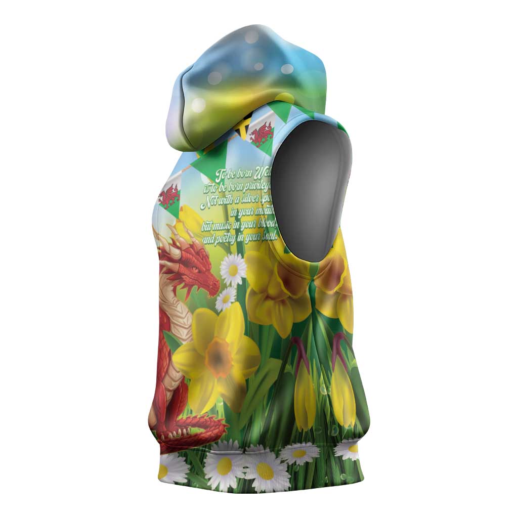 Wales Saint David's Day Sleeveless Hoodie Dydd Gwyl Dewi Hapus Dragon Daffodil - Wonder Print Shop