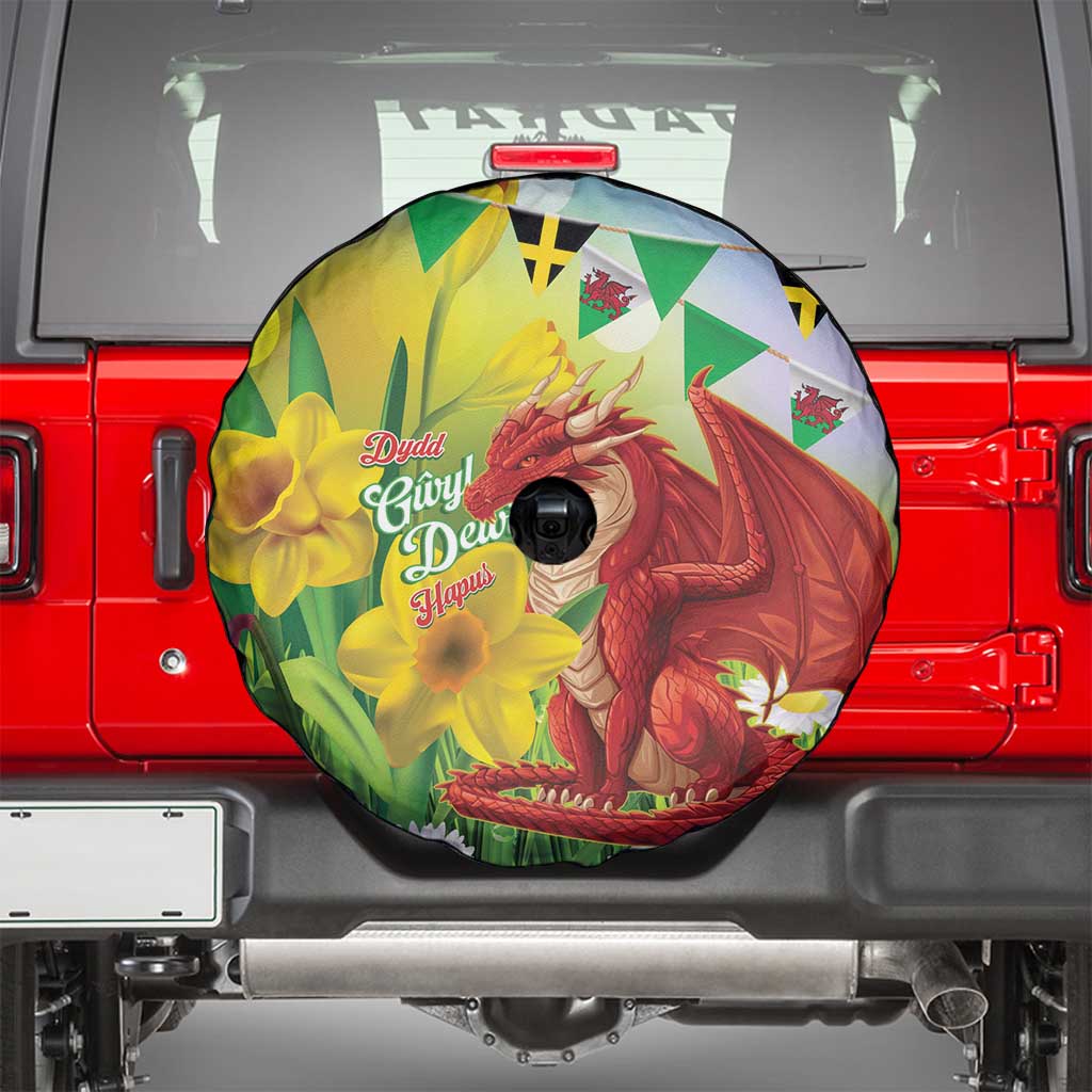 Wales Saint David's Day Spare Tire Cover Dydd Gwyl Dewi Hapus Dragon Daffodil - Wonder Print Shop