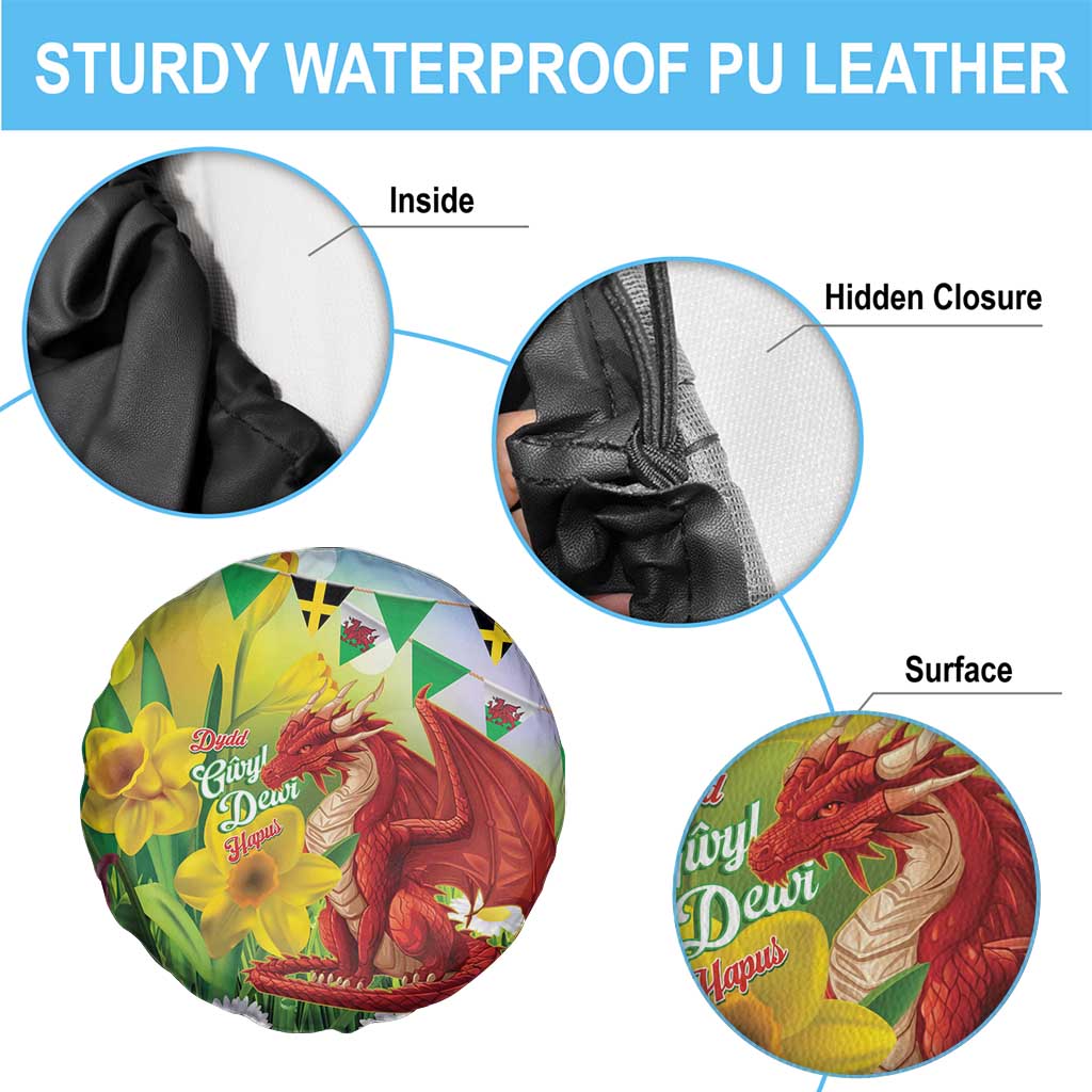 Wales Saint David's Day Spare Tire Cover Dydd Gwyl Dewi Hapus Dragon Daffodil - Wonder Print Shop