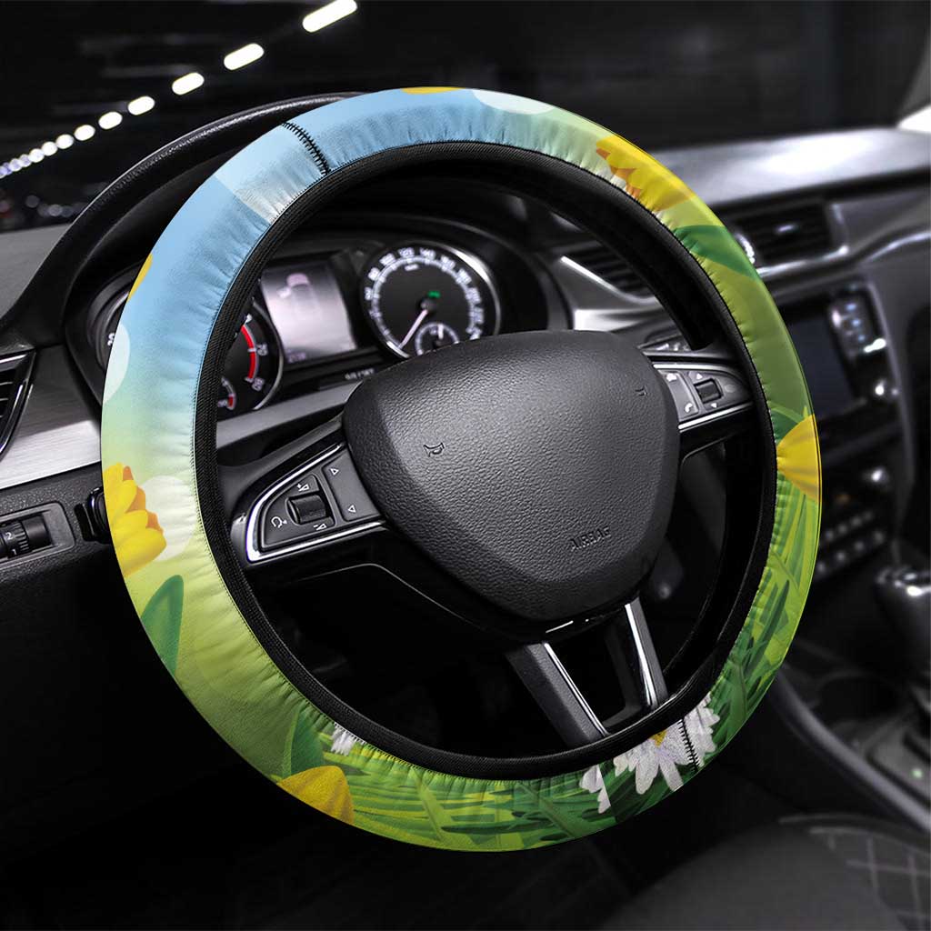 Wales Saint David's Day Steering Wheel Cover Dydd Gwyl Dewi Hapus Dragon Daffodil - Wonder Print Shop