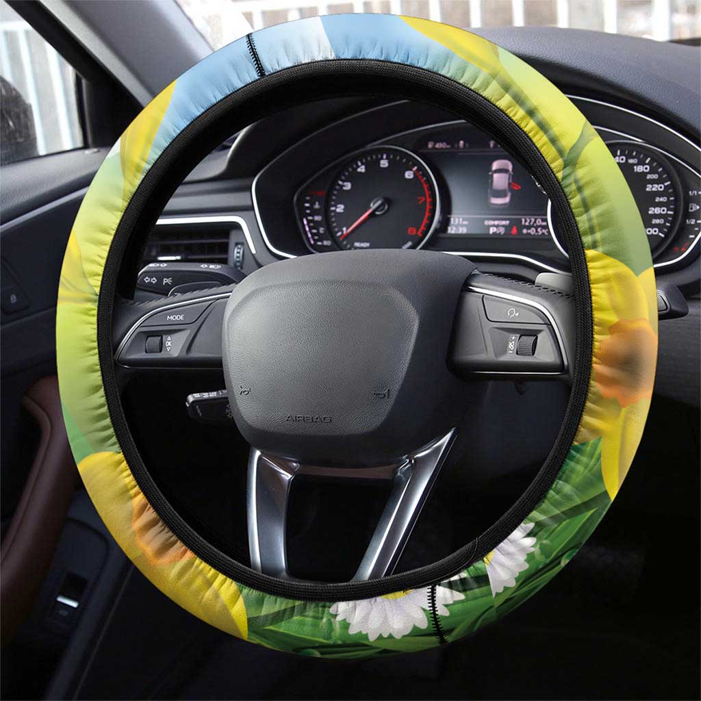 Wales Saint David's Day Steering Wheel Cover Dydd Gwyl Dewi Hapus Dragon Daffodil - Wonder Print Shop