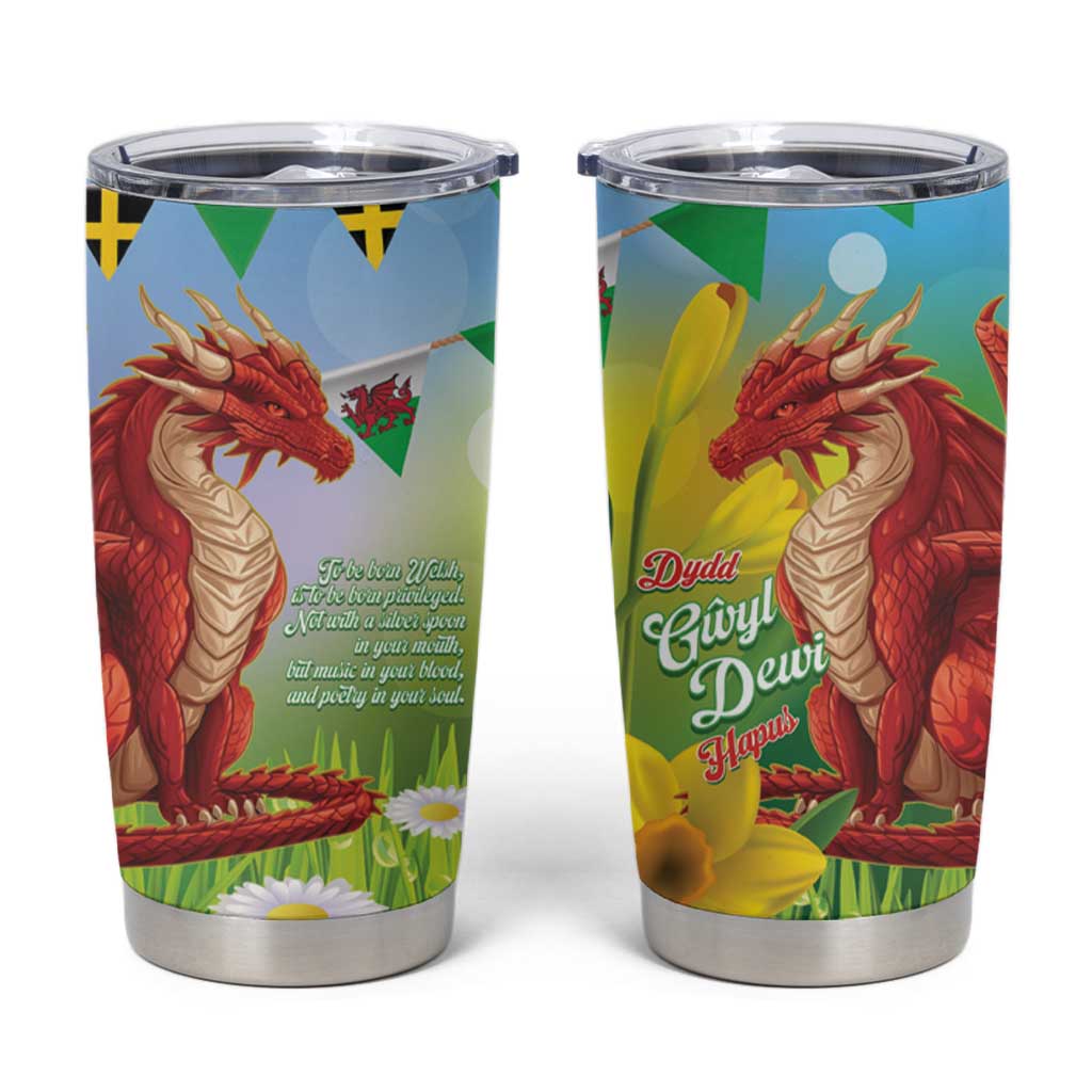 Wales Saint David's Day Tumbler Cup Dydd Gwyl Dewi Hapus Dragon Daffodil - Wonder Print Shop
