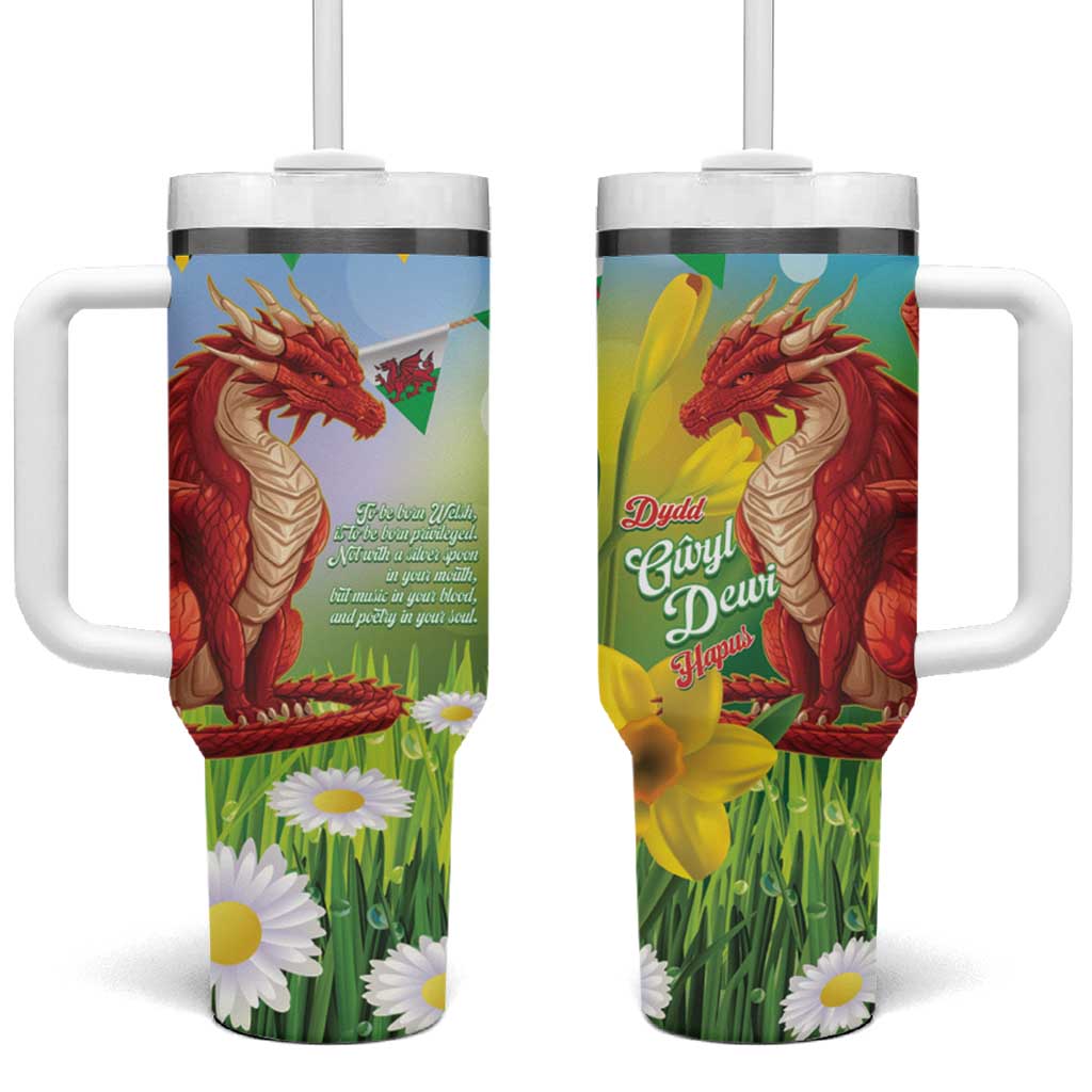 Wales Saint David's Day Tumbler With Handle Dydd Gwyl Dewi Hapus Dragon Daffodil - Wonder Print Shop