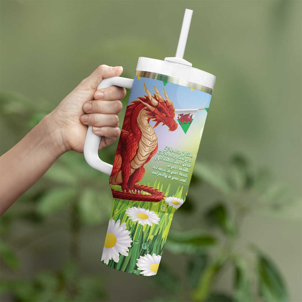 Wales Saint David's Day Tumbler With Handle Dydd Gwyl Dewi Hapus Dragon Daffodil - Wonder Print Shop