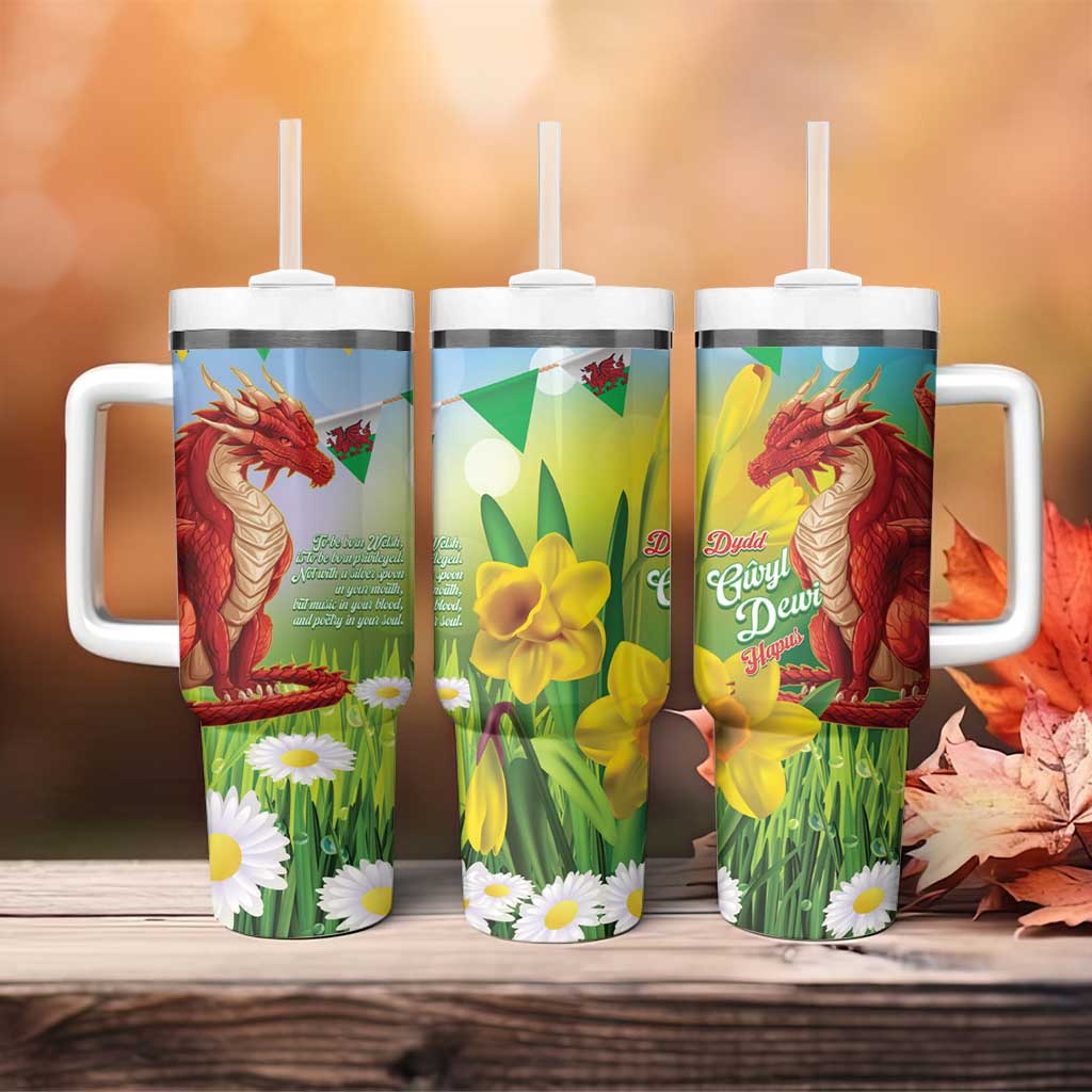 Wales Saint David's Day Tumbler With Handle Dydd Gwyl Dewi Hapus Dragon Daffodil - Wonder Print Shop