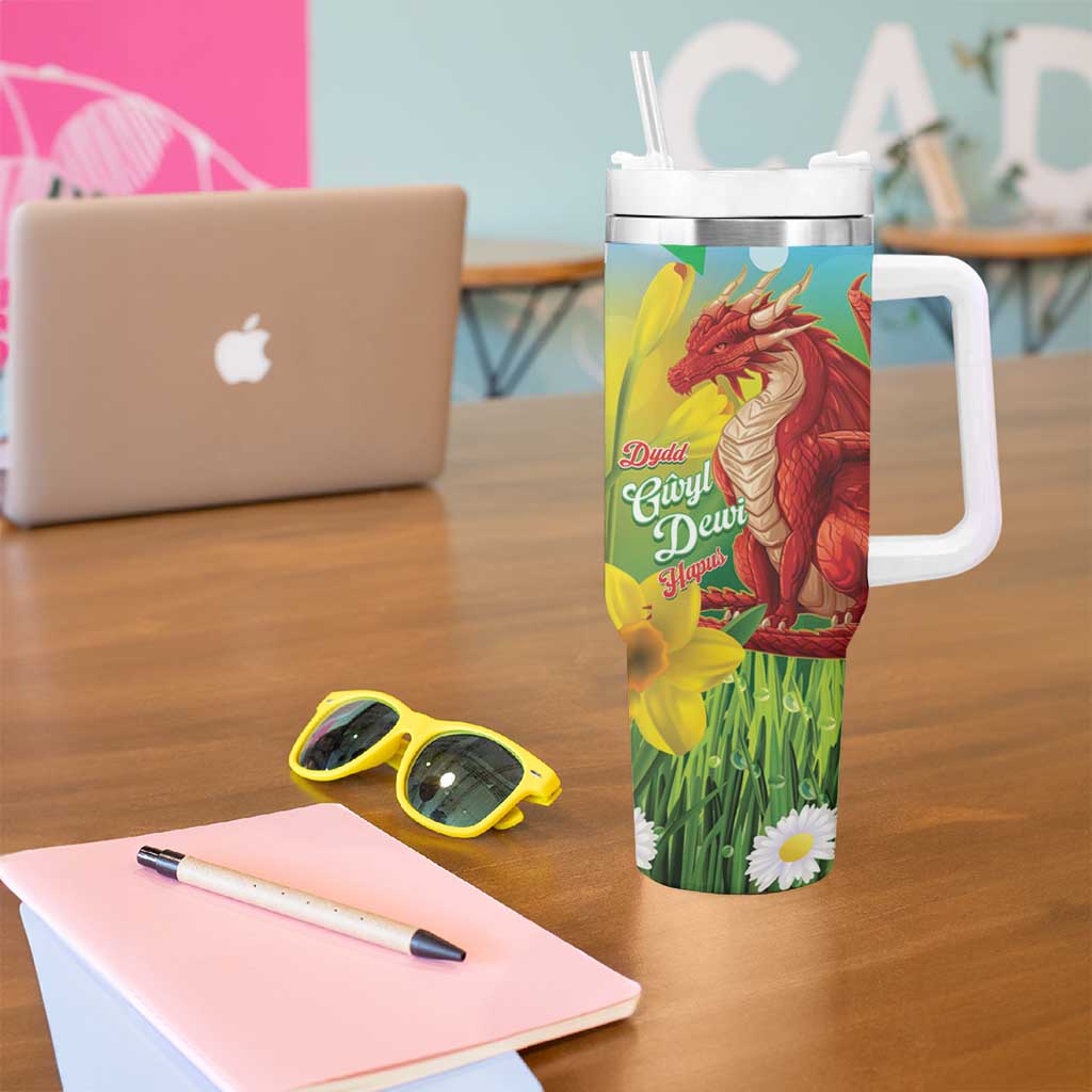 Wales Saint David's Day Tumbler With Handle Dydd Gwyl Dewi Hapus Dragon Daffodil - Wonder Print Shop