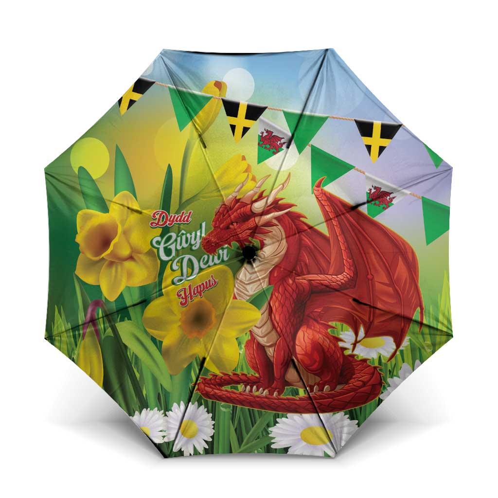 Wales Saint David's Day Umbrella Dydd Gwyl Dewi Hapus Dragon Daffodil - Wonder Print Shop