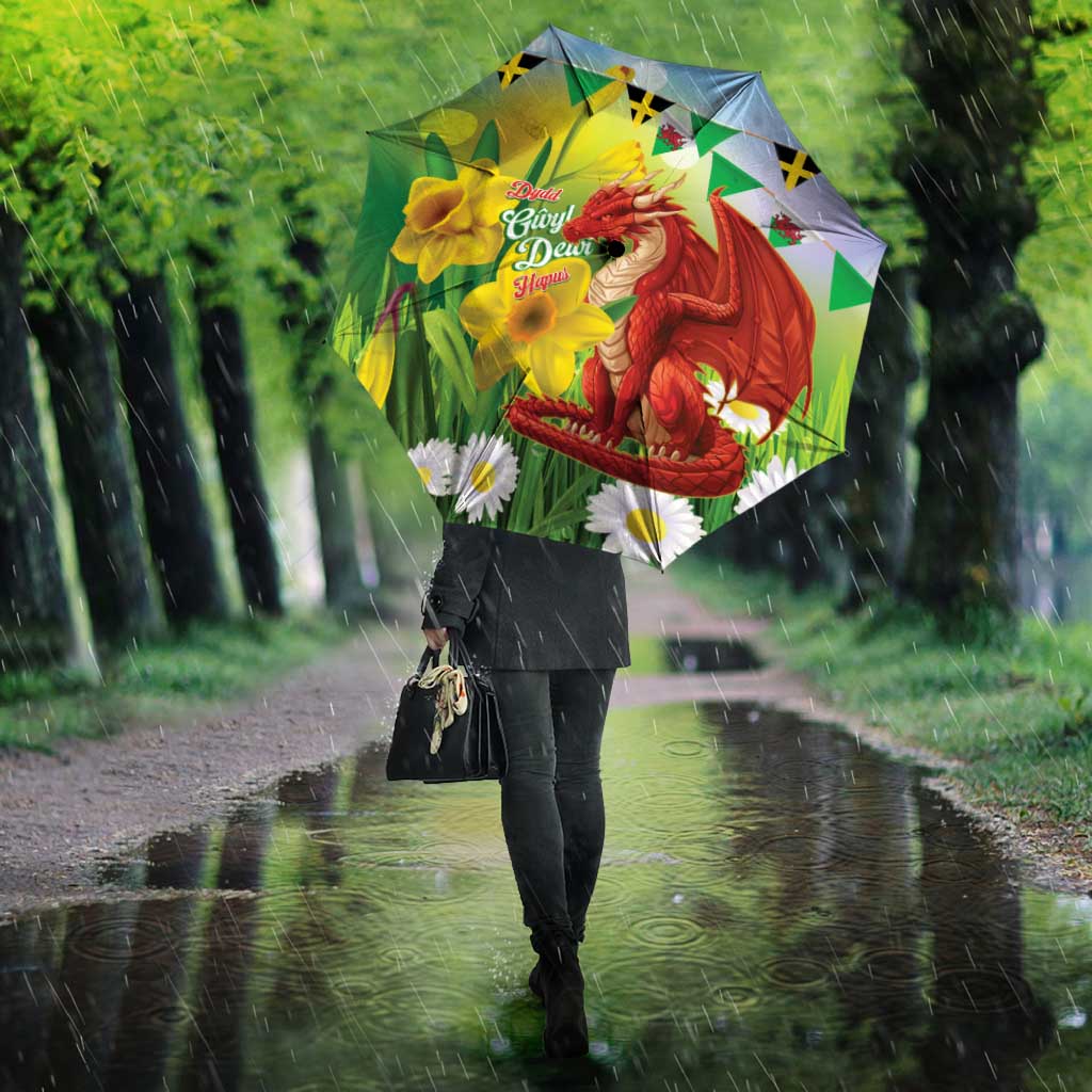 Wales Saint David's Day Umbrella Dydd Gwyl Dewi Hapus Dragon Daffodil - Wonder Print Shop