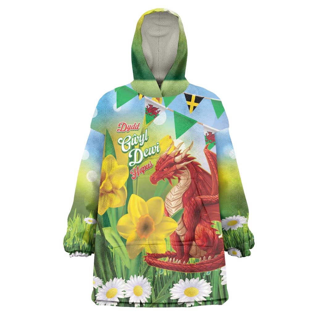 Wales Saint David's Day Wearable Blanket Hoodie Dydd Gwyl Dewi Hapus Dragon Daffodil - Wonder Print Shop