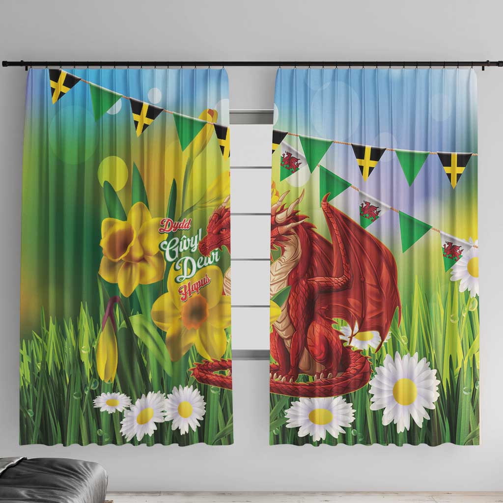 Wales Saint David's Day Window Curtain Dydd Gwyl Dewi Hapus Dragon Daffodil - Wonder Print Shop