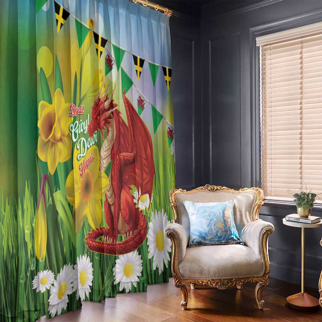 Wales Saint David's Day Window Curtain Dydd Gwyl Dewi Hapus Dragon Daffodil - Wonder Print Shop
