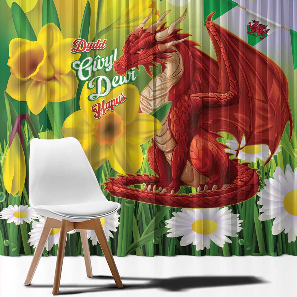 Wales Saint David's Day Window Curtain Dydd Gwyl Dewi Hapus Dragon Daffodil - Wonder Print Shop