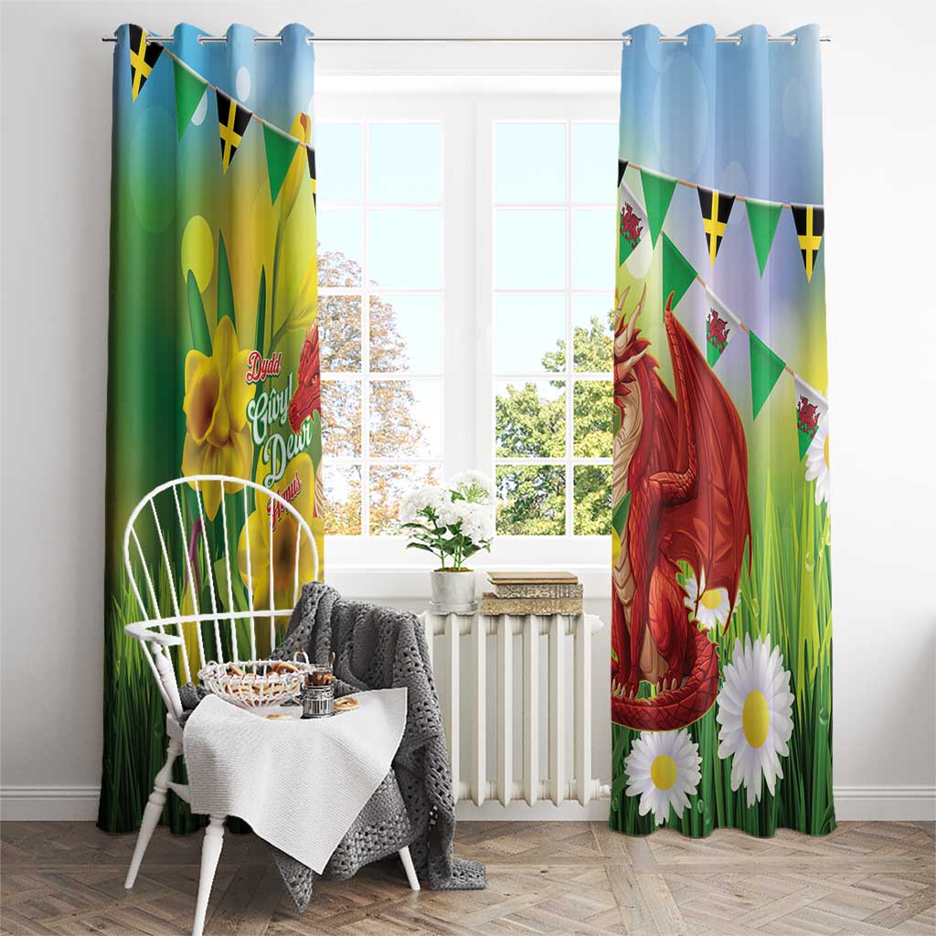 Wales Saint David's Day Window Curtain Dydd Gwyl Dewi Hapus Dragon Daffodil - Wonder Print Shop