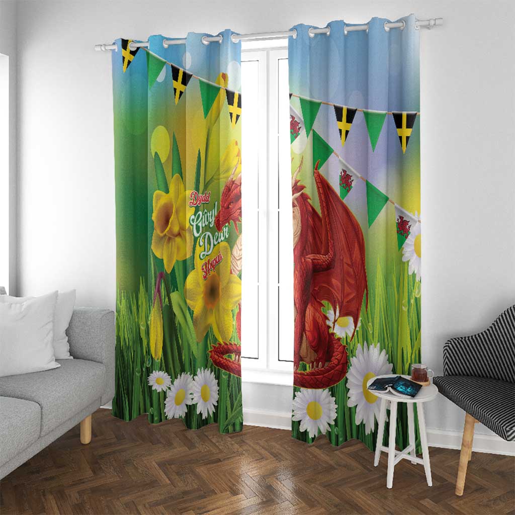 Wales Saint David's Day Window Curtain Dydd Gwyl Dewi Hapus Dragon Daffodil - Wonder Print Shop