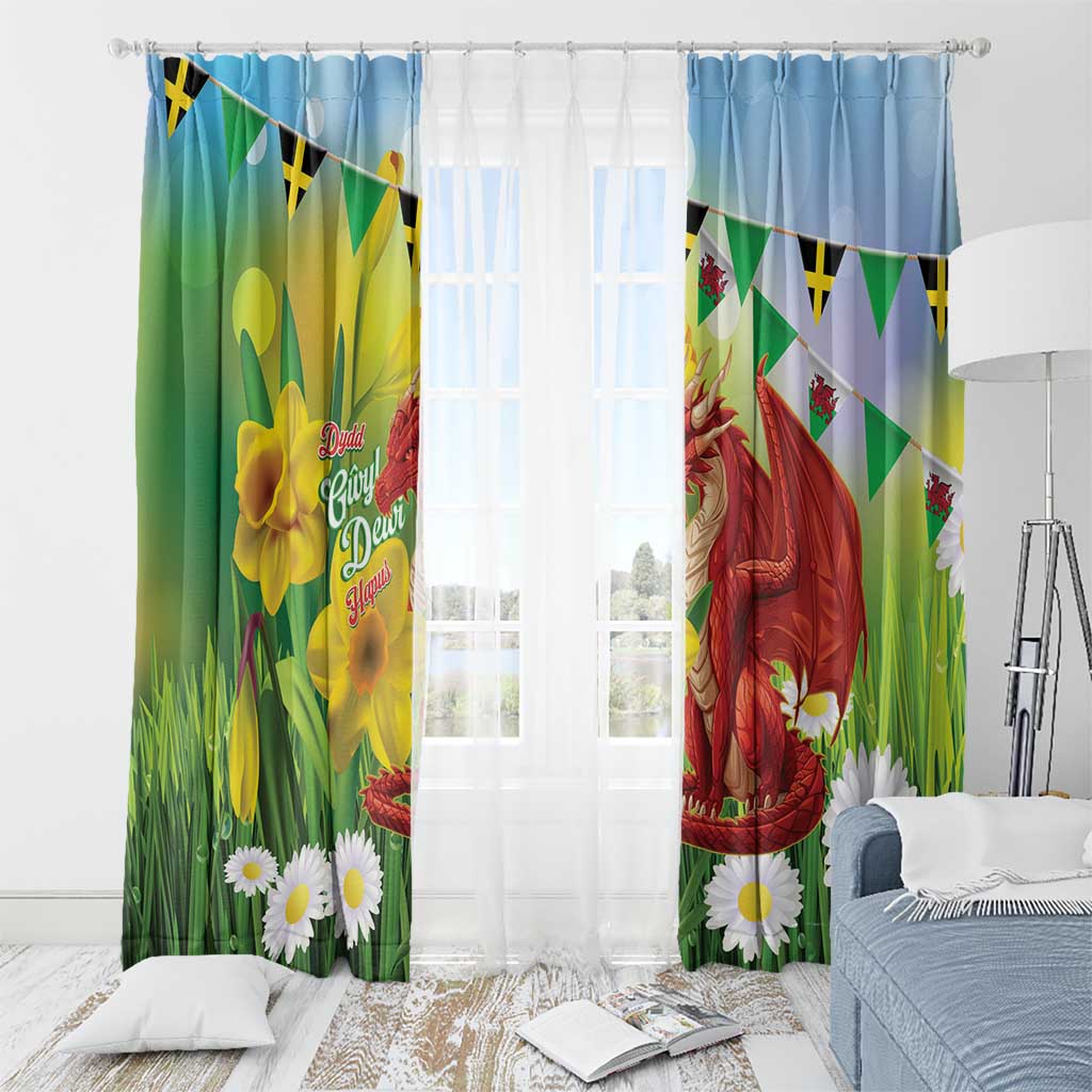 Wales Saint David's Day Window Curtain Dydd Gwyl Dewi Hapus Dragon Daffodil - Wonder Print Shop